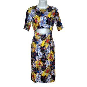 Suno Stretch Silk Floral Cut Out Sheath Dress Multicolor  XS Party Cocktail